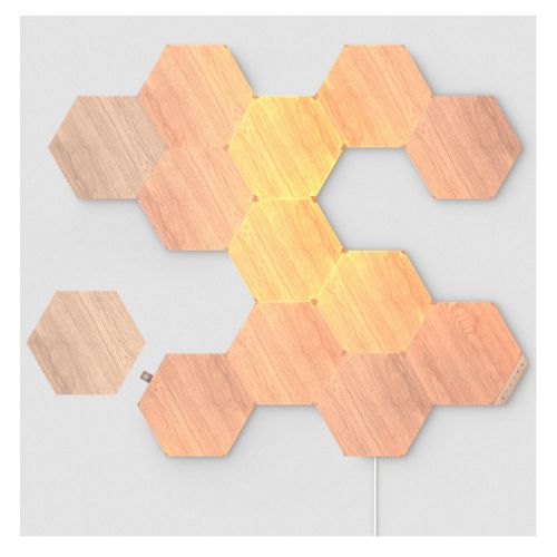 Nanoleaf Elements Hexagons Starter Kit (13-Panels), White Light, Wood Grain Finish, Create an Illuminated Display, Ultra-Thin Panels, Music Reaction, App/Voice/Manual Control